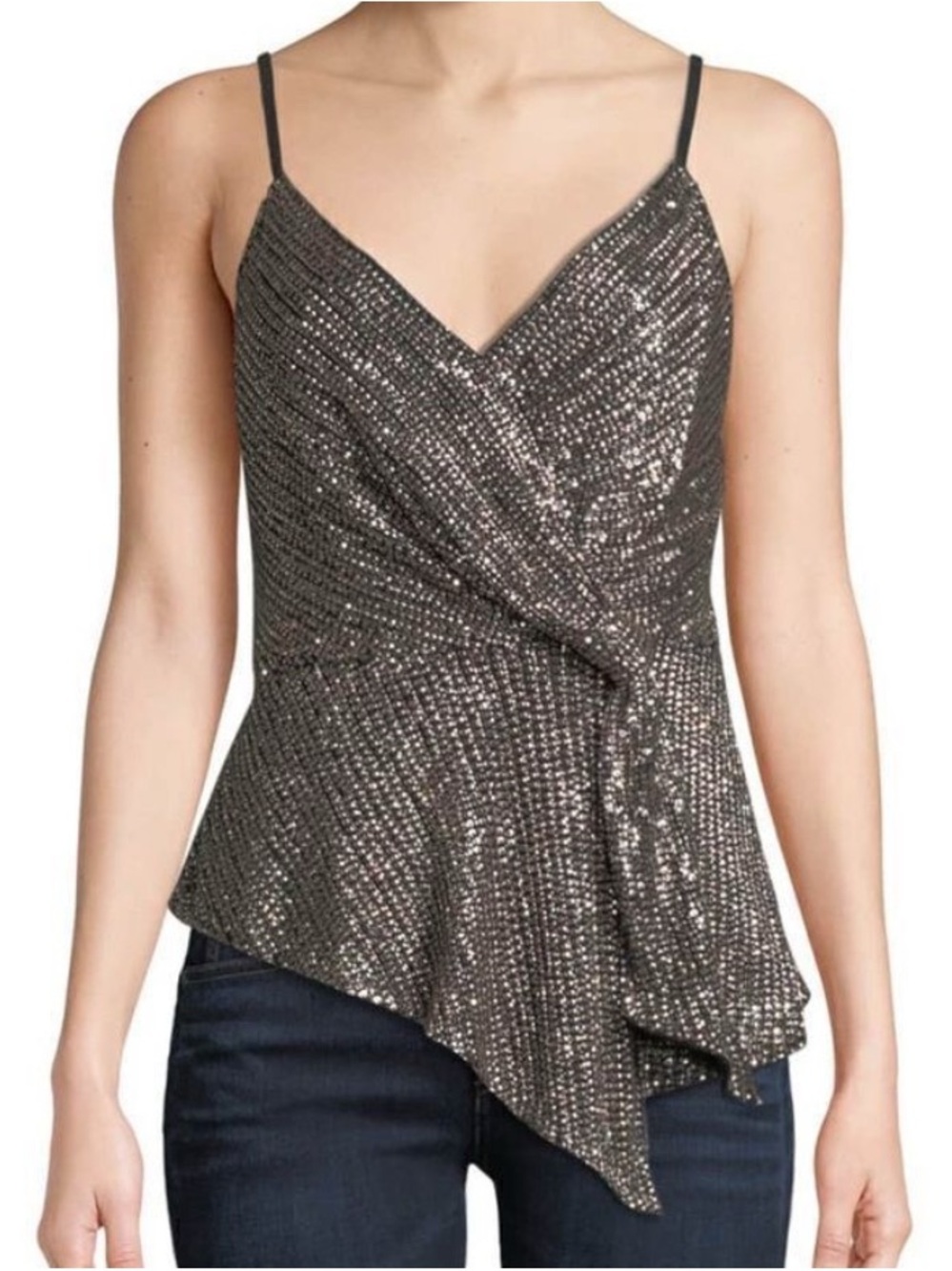 Parker Belinda Allover Sequined Asymmetrical Top Size M NEW!